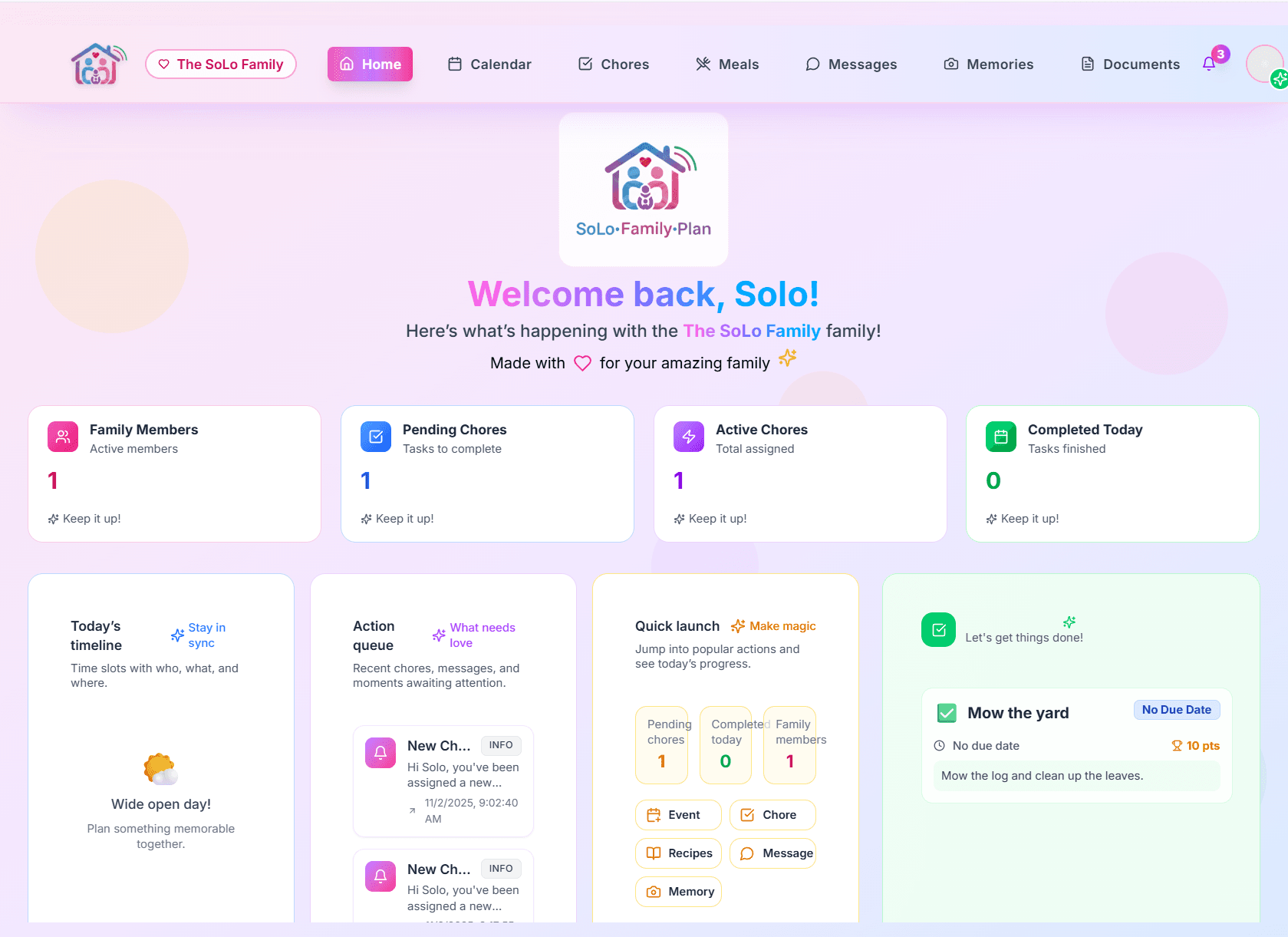 SoLoFamilyPlan shared family dashboard
