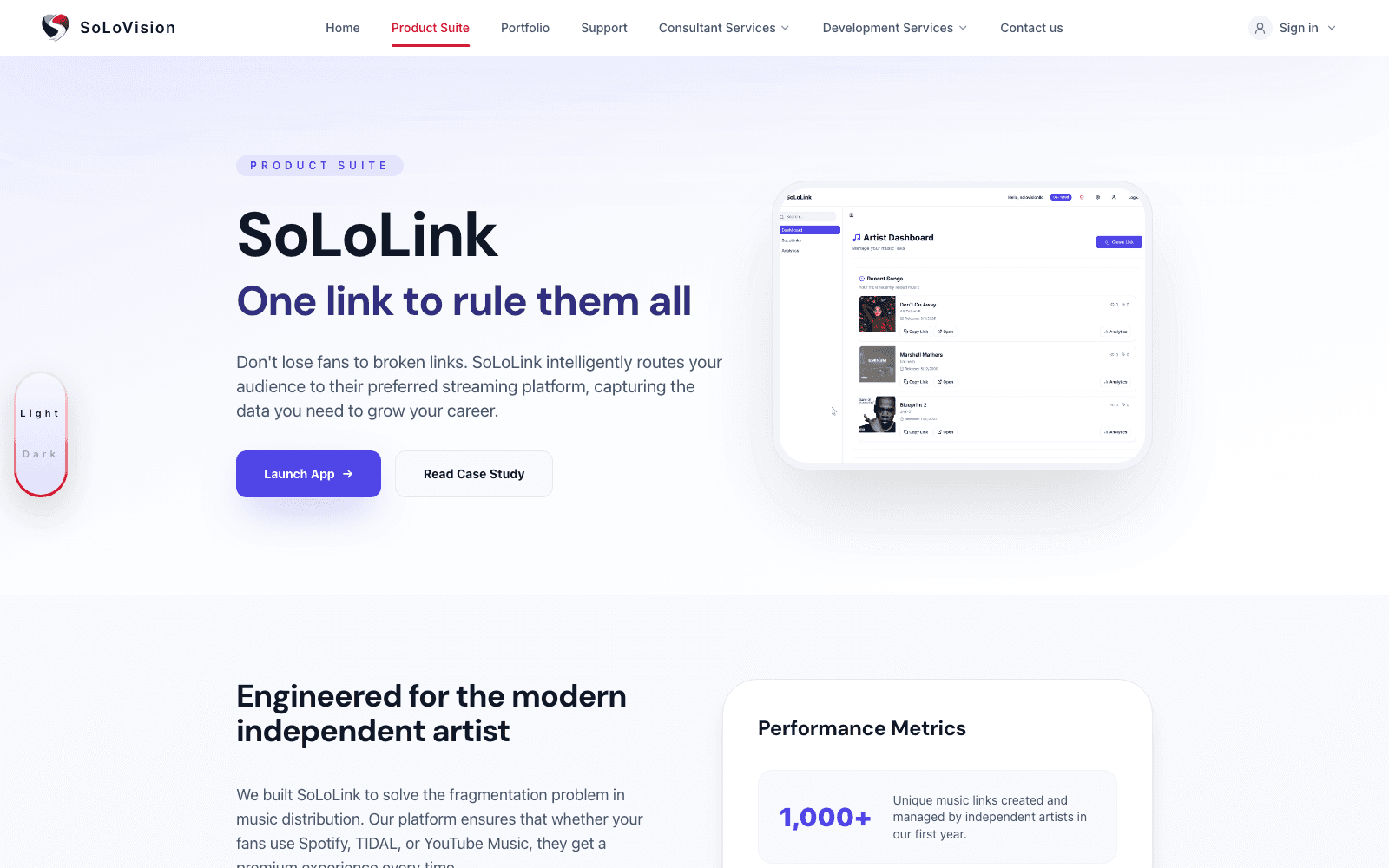 SoLoLink landing page screenshot
