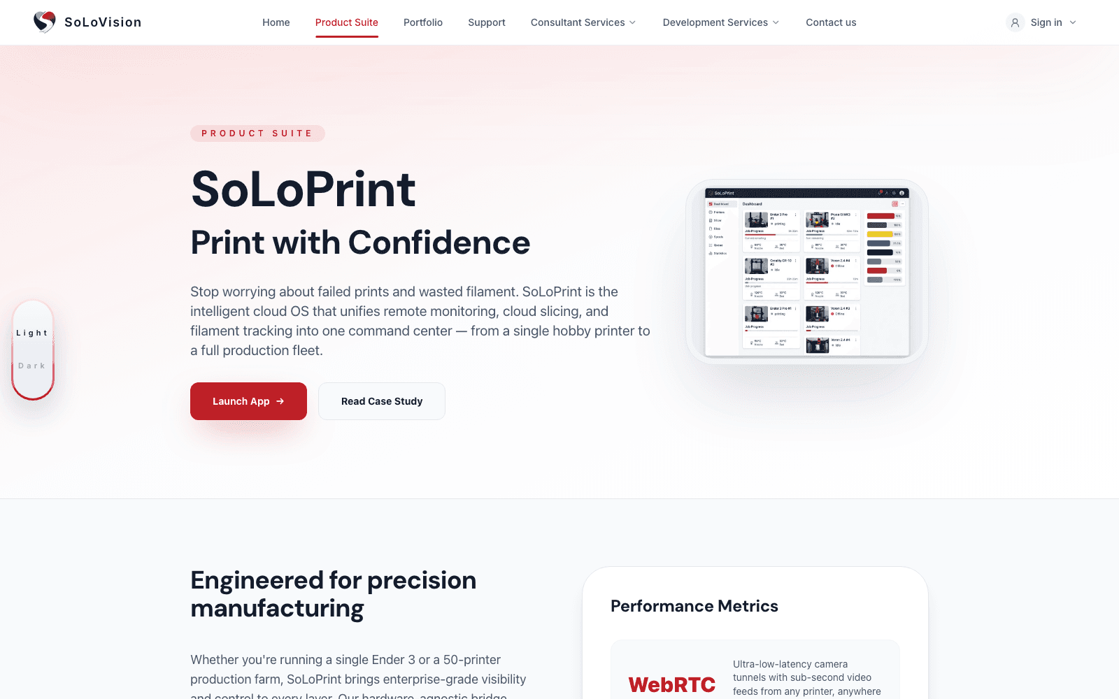 SoLoPrint landing page screenshot