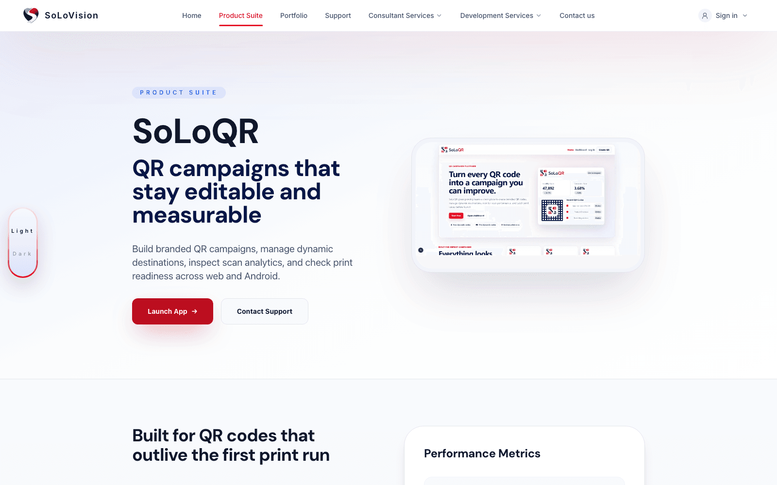 SoLoQR landing page screenshot