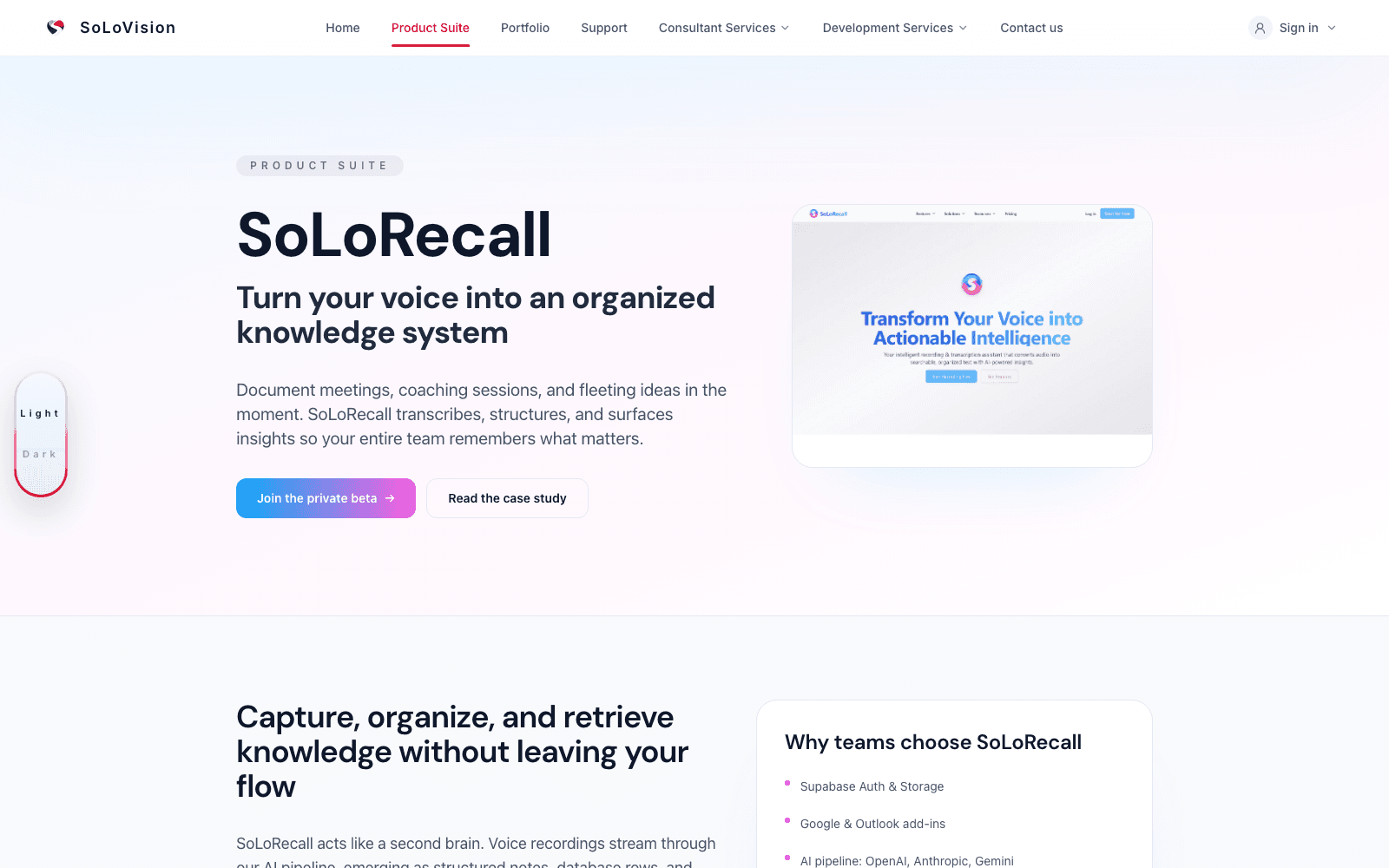 SoLoRecall landing page screenshot