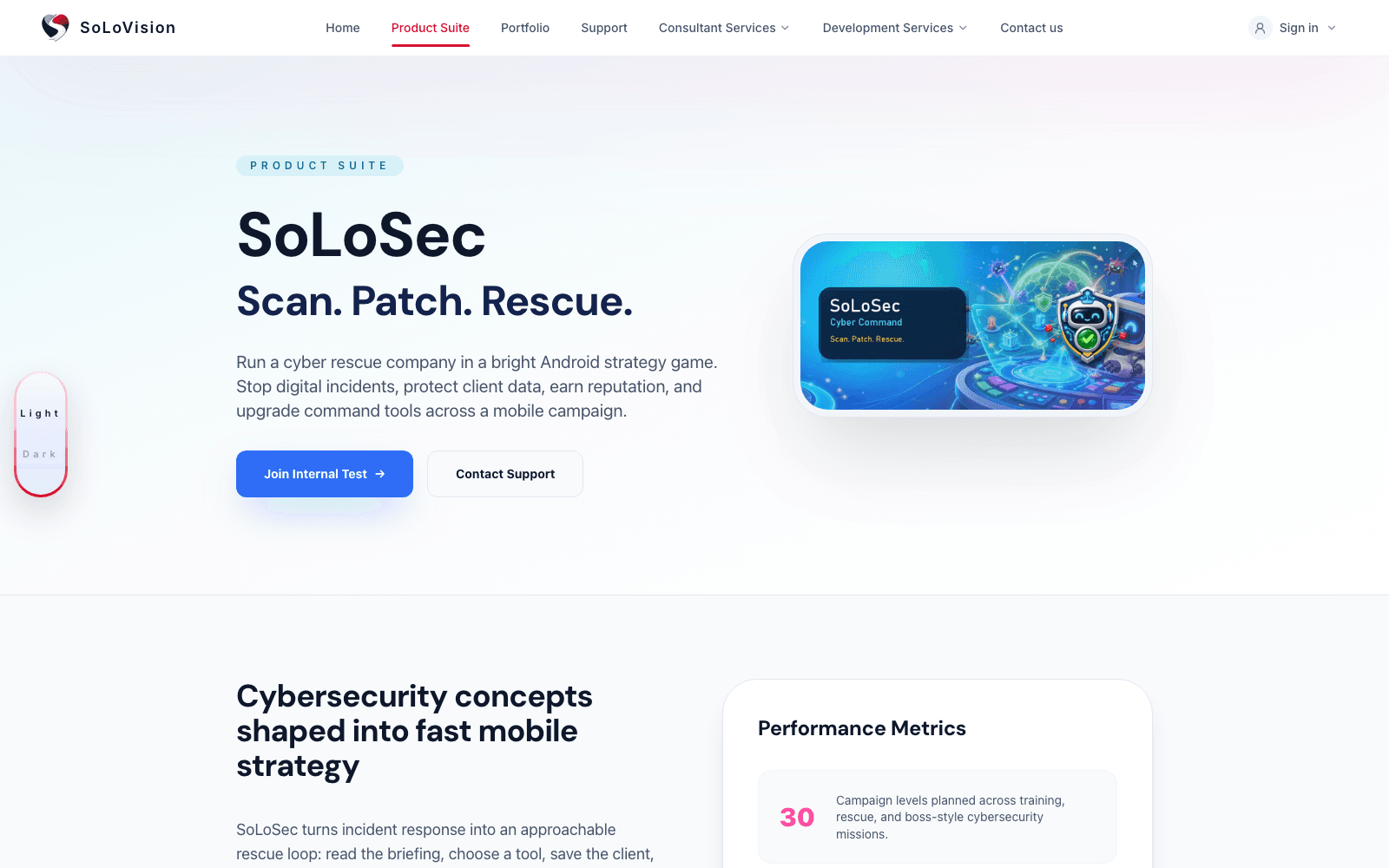 SoLoSec landing page screenshot