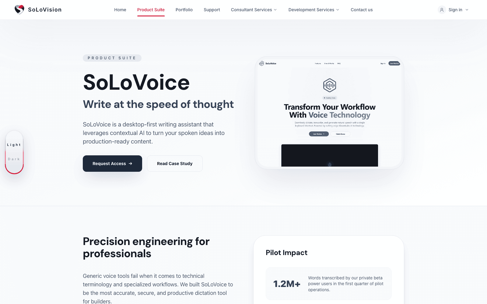 SoLoVoice landing page screenshot